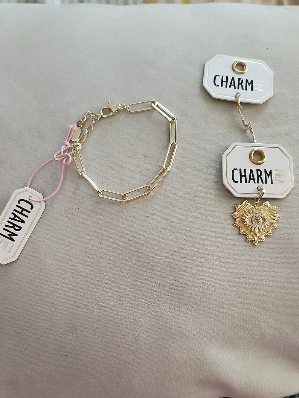 Charm Gold Paperclip Chain Bracelet by